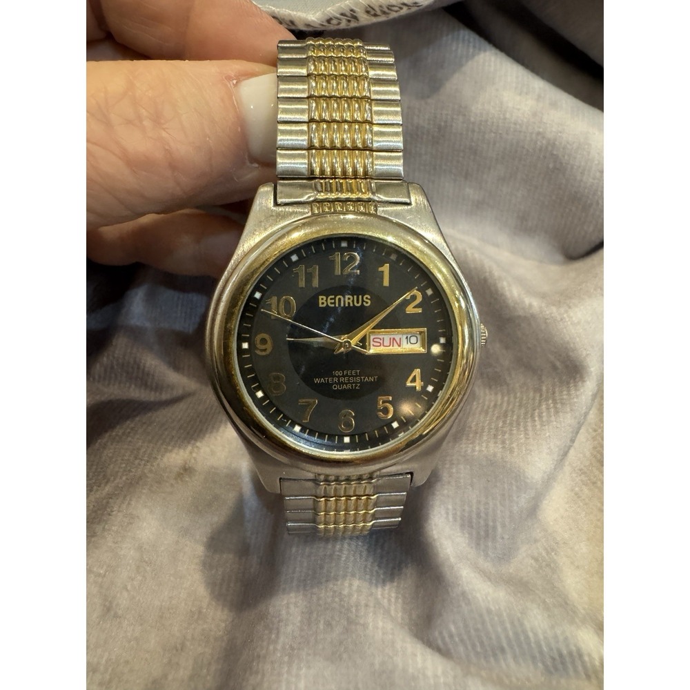 Rare‎ Vintage Benrus Quartz Day-Date Watch Gray Dial Japan Movement Battery Need